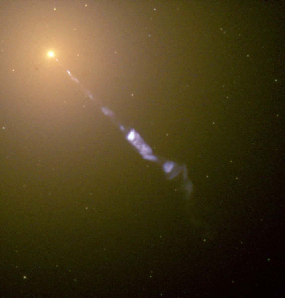 Hubble image of the jet streaming from the core of the galaxy M87